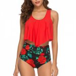 Floral Leaf Print Pleated High Waist Women Tankini Swimwear Two-Pieces Sexy Swimming Suit for Sunny Summer Swimwear Bikini Set