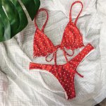 Women Bikini Swimming Suits with Spotted Ties Sexy Bikinis Set Women Dot Print Bandage Tankini Set Brazilian Swimwear red A30319