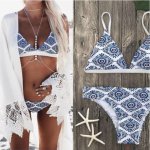 2019 Sexy Ladies White Floral Halter Thong Biquini Swimsuit Swim Beach Wear Bathing Suit Swimwear Women Brazilian Push Up Bikini