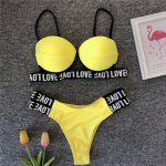 Push Up Bikinis 2019 Letters Solid Swimwear Women Bathing Suit Sexy Swimsuit Biquinis Set Female Sling Backless Beach Wear Mayo