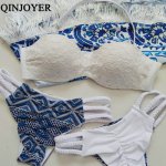 QINJOYER Sexy White Lace Brazilian Bikini Set Push Up Biquini Swimwear 2019 Women Swimsuit Padded Bathing Suit Thong Bikini