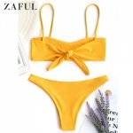 ZAFUL Women Bikini Set Cami Bralette Tied Reversible Bikini Swimwear Lady Sexy Summer Beach Swimsuit Bathing Suit