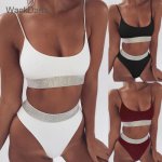 WackDaria sexy bikini set sparkling 3 colors women swimsuit swimwear white/red/black maillot de bian femma mid waist beach wear