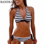 BANDEA Halter Swimwear 2019 Sexy Women Bikini Set Push Up Bikini Stripe Biquini High Neck Bathing Suit Swimsuit Beach Wear Suits