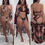 Summer Women Sexy Floral Bikini Set Push-Up Swimwear Holiday Fashion Beachwear Cover Up Swimsuit