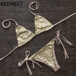 KEENEST 2018 Sexy Bandage Bandeau Swimsuit Golden Bra Push Up Bikini Strass Swimwear Women Beaded Bathing Suit Biquini