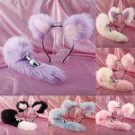 Cute Soft Cat ears Headbands with 40cm Fox Tail Bow Metal Butt Anal Plug Erotic Cosplay Accessories Adult Sex Toys for Couples