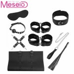 Meselo Faux Leather Bondage Set Blindfold Collar Leash Handcuffs Ankle Cuffs Ball Gag Sex Toys For Couples Harness Bondage Set