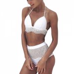 Sexy Vintage Bikini Set Halter Neck Spliced Lace Women Swimsuit Female Beach Retro Swimwear Bathing Suit Biquinis White