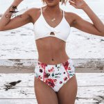 CUPSHE Lvory and Rose Knotted High-Waisted Bikini Sets Sexy Cut Out Swimsuit Two Pieces Swimwear Women 2019 Beach Bathing Suit