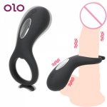 OLO 10 Modes Silicone Delay Ejaculation Cock Ring Vibrator Male USB Rechargeable Vibrating Penis Ring Sex Toys for Men