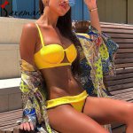 sexy yellow tanga bikini set push up swimwear thong bathing suit women swimsuit underwire bikinis 2019 mujer 4 color swimsuits