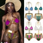 Hot Sexy African Two-Pieces Bath Suits Bikini Set Geometric Swimwear Swimsuit Gold High Waist Swimming Suit Biquini