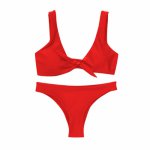 New Arrival Women Sexy Front Knot Bikini Set Solid Color Summer Bathing Suit Swimwear Beach Wear Swimsuit