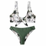 Bathing Suit Printed Sexy Swimming Seaside Panties Split Swimsuit Bikini Set Coconut Tree Padded Bra Beach Soft Summer High Cut