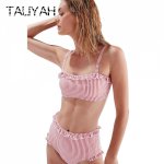 Striped tube top bikini set high waist sexy women's swimwear wooden ear girls swimming suit push up Brazilian 2019 bikini