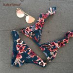 Kakaforsa Floral Print Bikini Set Sexy Low Waist Rufle Bikini Women Thong Swimwear Beach Bathing Suit Swimsuit Brazil Biquini