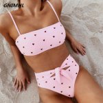 GNIM High Waist Bandeau Bikini Mujer 2019 Sexy Swimwear Women Love Print Female Swimsuit Brazilian Beachwear Bathing Suit Women