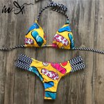 In-X Leaf print bikinis 2019 mujer bathers Sexy triangle swimsuit female Push up swimwear women Bandage bathing suit Beach wear