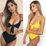 Sexy Bikini 2019 High Qualtiy Woman Underwire Swimwear Bikinis Set Solid Colors High Waist Women Swimsuit