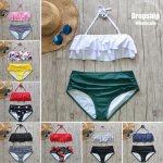 SEXY 2019 Flounces Bikini Set Women Push up Crop Top High Waist Bottom Summer Beach Swimsuit Swimming Beachwear Push up Swimwear