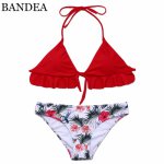 BANDEA 2019 sexy bikini set brand swimwear women padded bikini red flower print swimsuit brazilian halter trajes de bano KM542