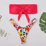 2019 Women's Sexy Knotted Split Bikini Swimsuit Red Print Slit Strap Swimwear Thin Chest Pad For Wading Beach Travel Bikini Set