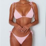 2019 New Sexy Women Bikini Striped Spaghetti Strap Swimsuit Tie Back Triangle Bathing Suit Self Tie Side Hight leg Biquini Set