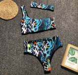 2019 New Sexy One-shoulder Swimwear Snake Pattern Printed High Wait Swimsuit Bikinis Women's Split Bikini Set Swim Suit