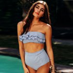 2019 Sexy Striped Bandeau Retro Women Swimwear Padded Swimsuits High Waist Bathing Suit Brazilian Bikini Plus Size Swimming Suit