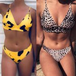 Sexy Summer Women's Leopard Printed Yellow Bikini Push-Up Padded Swimwear Two Pieces Swimsuit Brief Micro Mid Waist Beach wear