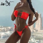 In-X Bandeau extreme bikini set Orange bikini set Sexy push up swimsuit female High cut swimwear women Bathers Bathing suit New