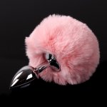 Rabbit Tail Anal Plug Stainless Steel Metall Anal Plug With Feather Balls Adult Sex Toys Male And Female Sex Products