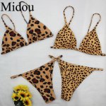 Midou 2019 Bikini Leopard Floral Patchwork Bikini Set Women Sexy Halter Push Up Swimsuit Summer Beach Bathing Suit Biquini Femme