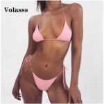 Swimwear Women 2019 Swimming Suit Solid Color Sexy Bandage Bikinis Women Mini White Bikini Swimwear Girl Womens Swim Wear 2 Pcs