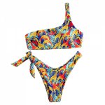 2019 Sexy High Cut Bahting Suit One Shoulder Padded Deer Leaf Giraffe Print Bowknot Low Waist Two-piece Women Bikini Set