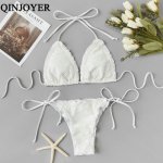 QINJOYER White Micro Bikini Sexy Mini Tanga Brazilian Swimsuit Lace Up Swimwear Women String Bikini Set 2019 Bathing Suit Women