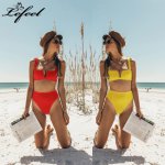 Women Solid Swimsuit Sexy High Waist Bikinis Summer Tube Top Swimwear Bathing Suit Red Yellow Beachwear Female Biquini