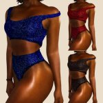 Sexy Women Bling Bling Two Pieces Bikini Set Swimwear Swimsuit Push-up Padded High Waist Brazilian Monokini Bathing Suit Beach