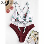 ZAFUL Women Bikini Swimsuit Bird Color Block Criss Cross Bikini Set Lady Sexy Swimwear Summer Beach Bathing Suit