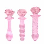 3pcs /set red rose flower dilatador anal dildo glass anal beads butt plug G-spot erotic gay sex toys glass anal toys buttplug