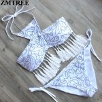 ZMTREE 2017 Bikini High Neck Tassel Swimwear Women Bikinis Set Sexy Bandage Bathing Suit  Push Up HalterSwimsuit Biquinis Female