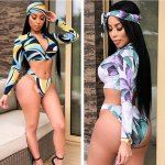 Blesskiss 3 Piece Swimsuit Women Bikini 2019 Sexy Zipper Brazilian African Long Sleeve Swimwear High Leg Thong Bathing Suit Swim