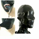 Latex Rubber Full Enclosure Hood Rubber Hood with Eyeshade and Gag fetish mask sex game sex toys bdsm hood estim adult games