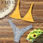 ZAFUL High Cut Leopard Bikini Set Wire Free Elastic Straps Padded Bra Swim Suit Pull UP Beach Sexy Swimwear 2019 Mini Swim Sets