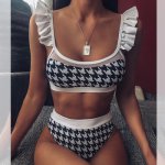 Turmeric Transparent plaid swmwear women bathers Sexy mesh bathing suit High waist swimsuit female Vintage bikini 2019 biquini