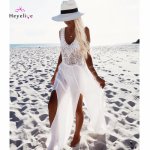 New Crochet Beach Bikini Cover-Up Women Sexy Sleeveless White Beach Dress Summer Swimwear Cover Up Holiday Dress Chiffon Pareo