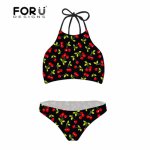 Ins, FORUDESGINS Swimwear Women 2019 Swim Suit Fruit Cherries Printing Swimsuit Push Up Sexy Bikini Female Bathing Suit Beach Wear