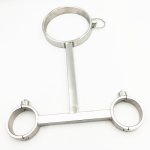 Newest Press Lock Stainless Steel Cangue Handcuffs Wrist Cuffs Neck Collar Restraints Adult Toys Sex Toys for Women Men G7-6-125