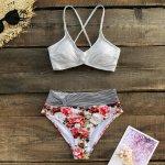 CUPSHE Textured Stripe and Floral High-waisted Bikini Sets Sexy Swimsuit Two Pieces Swimwear Women 2019 Beach Bathing Suits